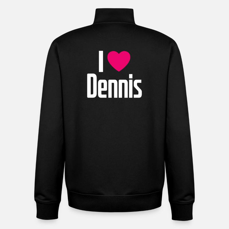 J’aime Dennis Pink Heart J’aime Dennis - Sweat zippé unisexe en coton bio Stanley/Stella - noir
