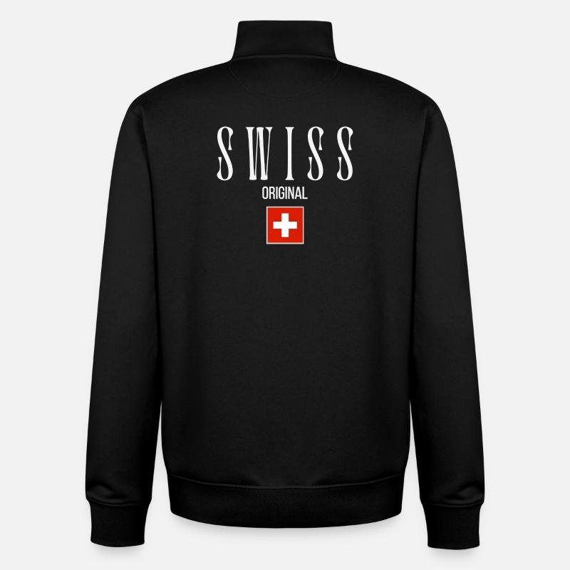Drapeau suisse, fabriqué en Suisse - Sweat zippé unisexe en coton bio Stanley/Stella - noir