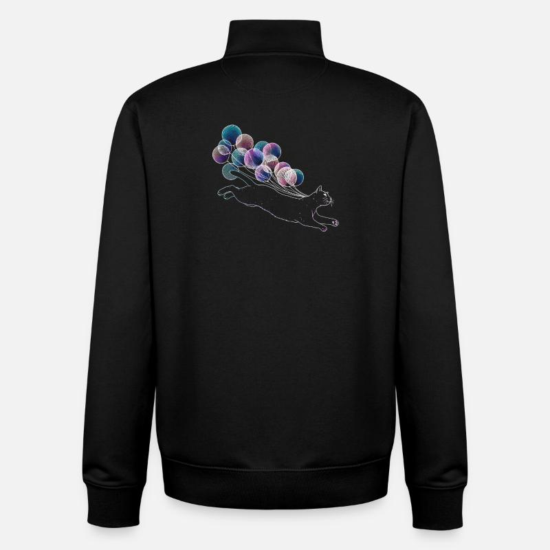 Schwebende Katze mit bunten Ballons Illustration - Unisex Organic Zip Sweatshirt von Stanley/Stella - Schwarz