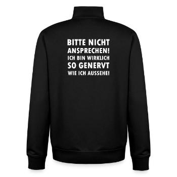 Bitte nicht ansprechen ich bin genervt Spruch - Unisex Organic Zip Sweatshirt von Stanley/Stella - Schwarz - Hinten - AI Model Male 185 light (185cm)