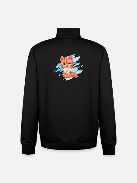 Cute orange cat with scarf - Unisex Organic Zip Sweatshirt by Stanley/Stella - black