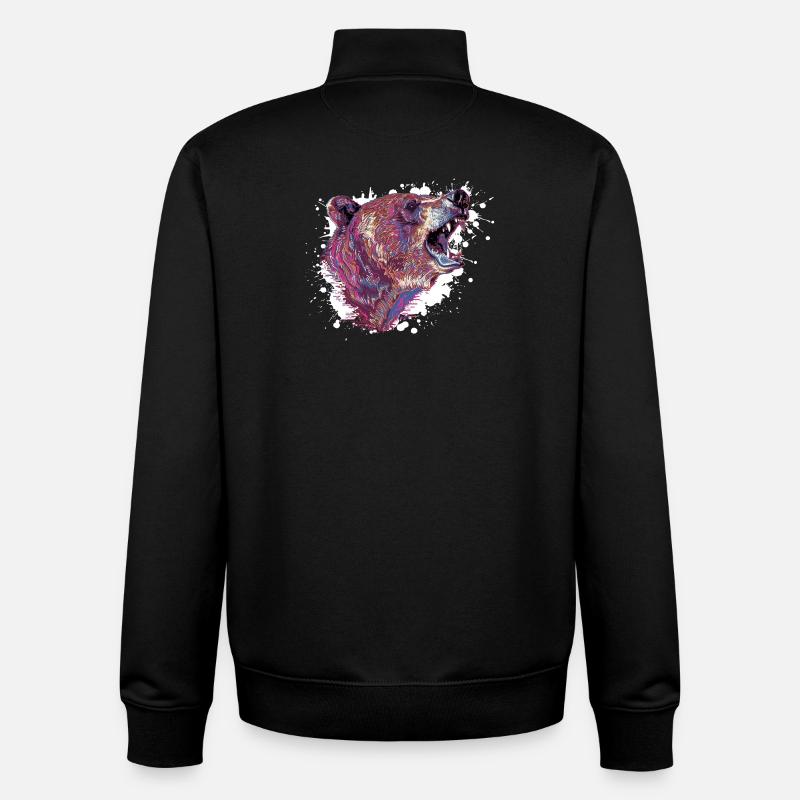 Neon Splash Bear Head - Unisex Organic Zip Sweatshirt by Stanley/Stella - black