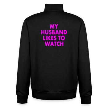 my husband likes to watch - Unisex Organic Zip Sweatshirt von Stanley/Stella - Schwarz - Hinten - AI Model Male 185 light (185cm)