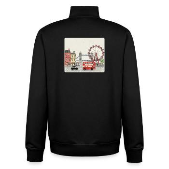 London City Scene Big Ben Cartoon Art - Unisex Organic Zip Sweatshirt by Stanley/Stella - black - Back - AI Model Male 185 light (185cm)