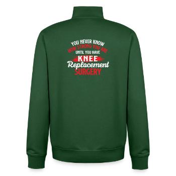 Strong Until Knee Replacement Surgery Recovery - Unisex Organic Zip Sweatshirt by Stanley/Stella - bottle green - Back - AI Model Male 185 dark (185cm)