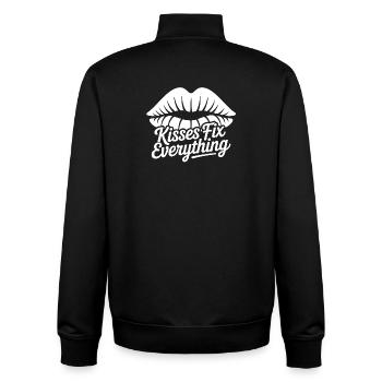 Motif des baisers qui réparent tout sur les lèvres - Sweat zippé unisexe en coton bio Stanley/Stella - noir - Dos - AI Model Male 185 light (185cm)