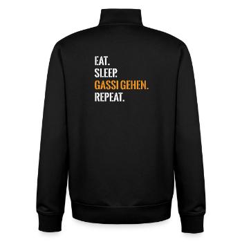 Hundefans Essen Schlafen Gassi Gehen Repeat - Unisex Organic Zip Sweatshirt von Stanley/Stella - Schwarz - Hinten - AI Model Male 185 light (185cm)