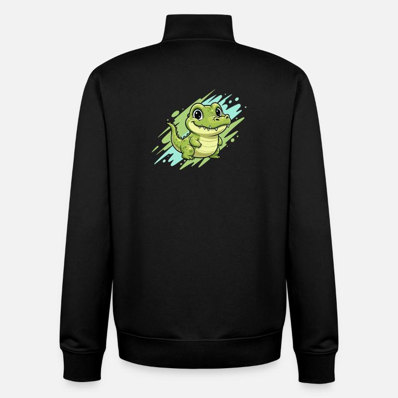 Dessin animé joyeux au crocodile - Sweat zippé unisexe en coton bio Stanley/Stella - noir