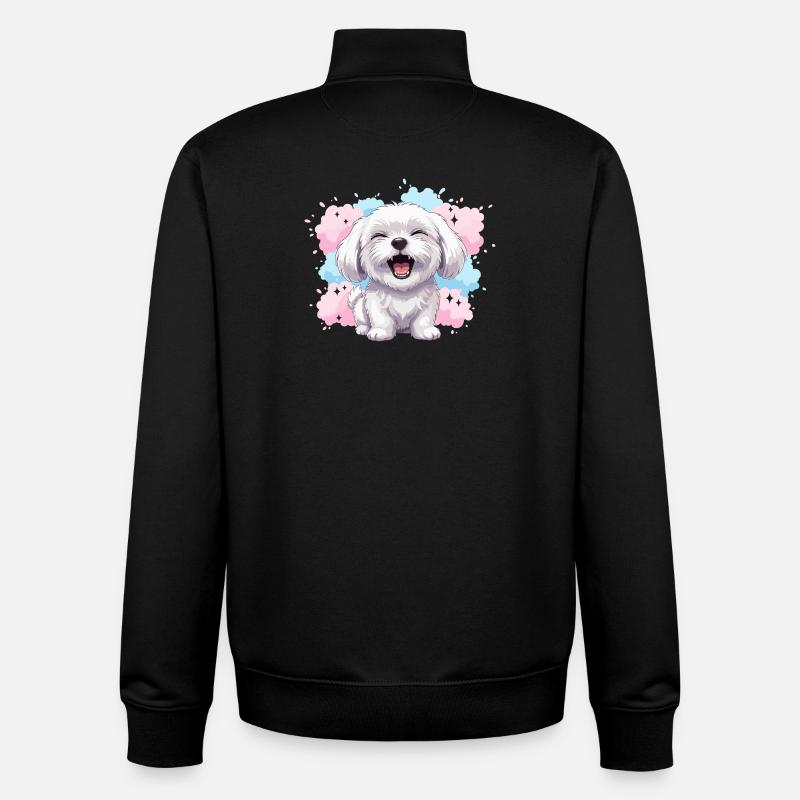 Cheerful Fluffy Dog Pastel Splash - Unisex Organic Zip Sweatshirt by Stanley/Stella - black