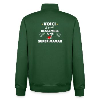 Humour maman super héroïne insoumise - Sweat zippé unisexe en coton bio Stanley/Stella - vert bouteille - Dos - AI Model Male 185 dark (185cm)