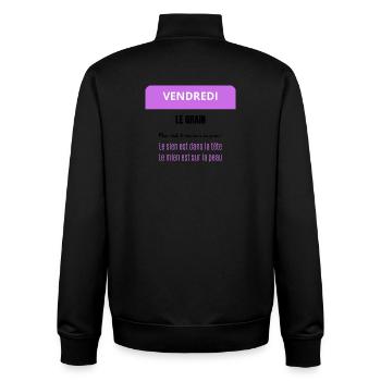 Vendredi - Le Grain de mon chat et moi - Sweat zippé unisexe en coton bio Stanley/Stella - noir - Dos - AI Model Male 185 light (185cm)