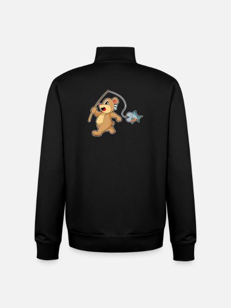 Bear Angler Fish Fishing - Unisex Organic Zip Sweatshirt by Stanley/Stella - black