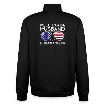 Swap husband for fireworks Funny 4th of July - Unisex Organic Zip Sweatshirt by Stanley/Stella - black - Back - AI Model Male 185 light (185cm)