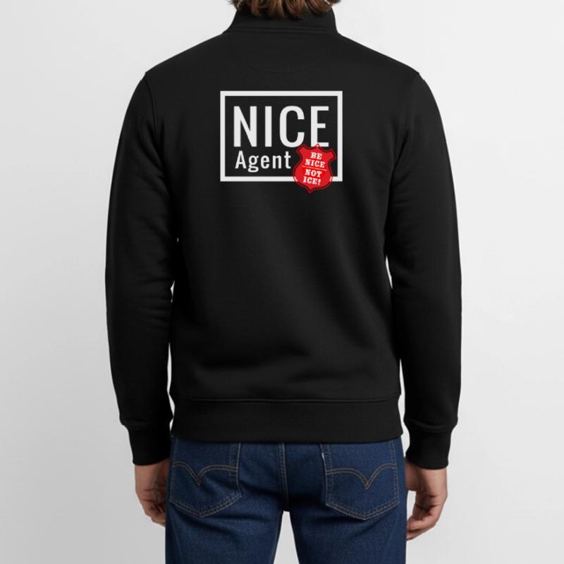 Logo d’agent NICE avec badge statement be nice Sweat zippé unisexe en coton bio Stanley/Stella
