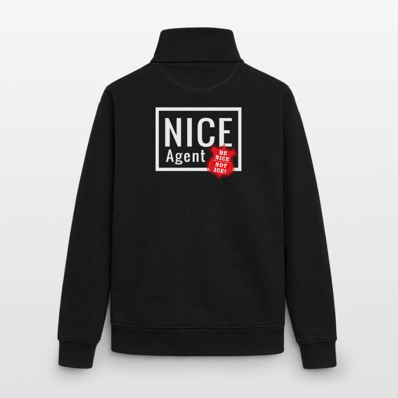 Logo d’agent NICE avec badge statement be nice Sweat zippé unisexe en coton bio Stanley/Stella