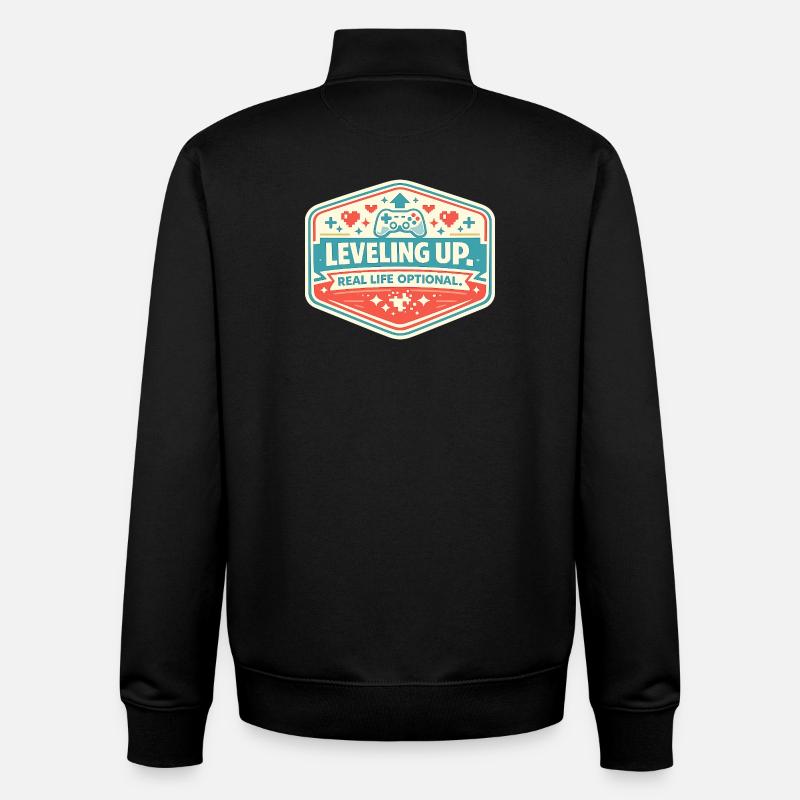 Leveling Up Gaming Abzeichen - Unisex Organic Zip Sweatshirt von Stanley/Stella - Schwarz