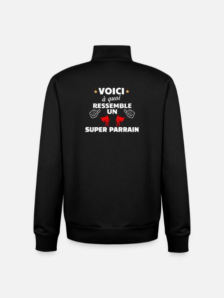 Humour Super Parrain Illustration - Sweat zippé unisexe en coton bio Stanley/Stella - noir