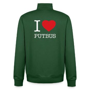 J’ADORE PUTBUS - Sweat zippé unisexe en coton bio Stanley/Stella - vert bouteille - Dos - AI Model Male 185 dark (185cm)