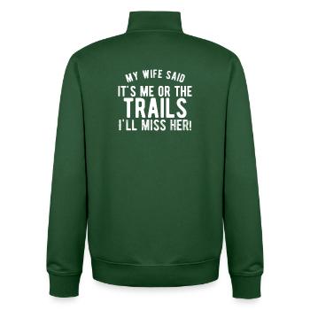 Funny Hiking Slogan - Unisex Organic Zip Sweatshirt by Stanley/Stella - bottle green - Back - AI Model Male 185 dark (185cm)
