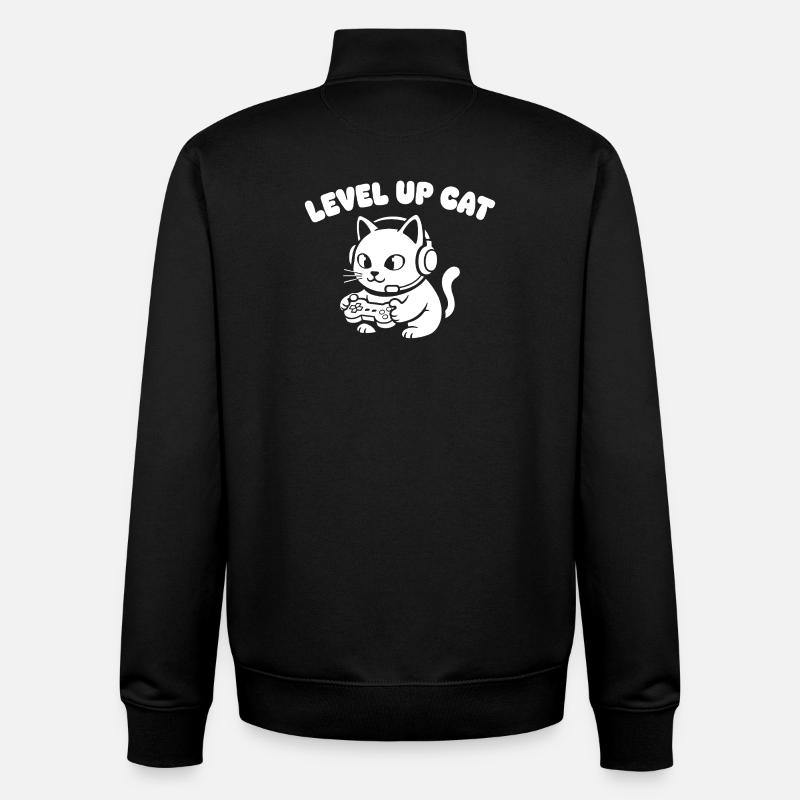 Level Up Cat Gaming - Unisex Organic Zip Sweatshirt by Stanley/Stella - black