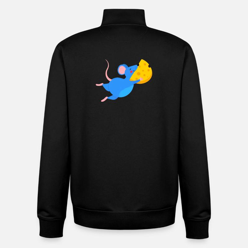 Souris bleue heureuse et fromage jaune - Sweat zippé unisexe en coton bio Stanley/Stella - noir