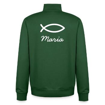 Mary Christian name with M maiden name baptism - Unisex Organic Zip Sweatshirt by Stanley/Stella - bottle green - Back - AI Model Male 185 dark (185cm)