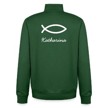 Katharina Christian name with K maiden name baptism - Unisex Organic Zip Sweatshirt by Stanley/Stella - bottle green - Back - AI Model Male 185 dark (185cm)