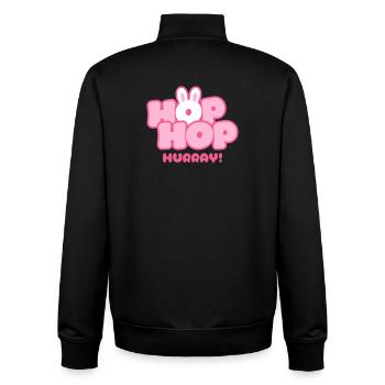 Hop Hop Hourra | Motif de la jolie phrase de lapin - Sweat zippé unisexe en coton bio Stanley/Stella - noir - Dos - AI Model Male 185 light (185cm)