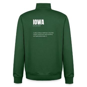 Iowa Bold Typography Statement - Unisex Organic Zip Sweatshirt by Stanley/Stella - bottle green - Back - AI Model Male 185 dark (185cm)