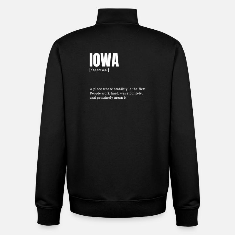 Déclaration typographique Iowa Bold - Sweat zippé unisexe en coton bio Stanley/Stella - noir