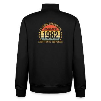 44th Birthday Man Woman 44 Years 1982 Birthday - Unisex Organic Zip Sweatshirt by Stanley/Stella - black - Back - AI Model Male 185 light (185cm)