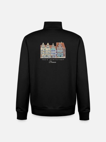 Free Hanseatic City of Bremen - Row of Houses Drawing - Unisex Organic Zip Sweatshirt by Stanley/Stella - black