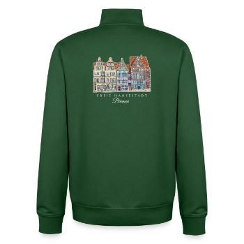 Ville libre hanséatique de Brême - Dessin de la rangée de maisons - Sweat zippé unisexe en coton bio Stanley/Stella - vert bouteille - Dos - AI Model Male 185 dark (185cm)