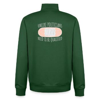 Unlike Politicians Nurses Need To Be Qualified - Unisex Organic Zip Sweatshirt by Stanley/Stella - bottle green - Back - AI Model Male 185 dark (185cm)