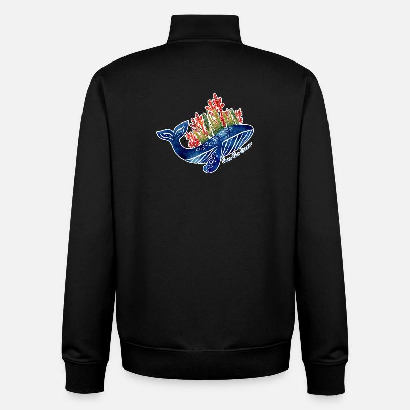 Illustration de baleine avec du corail | Protéger la mer - Sweat zippé unisexe en coton bio Stanley/Stella - noir