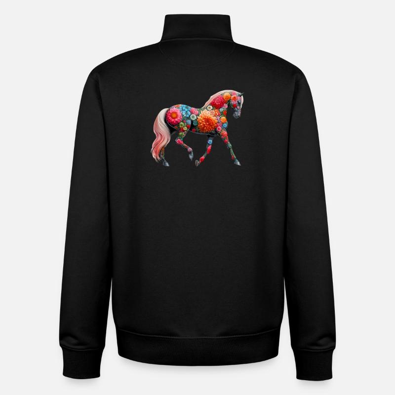 Pferd mit Blumen geschmückt - Unisex Organic Zip Sweatshirt von Stanley/Stella - Schwarz