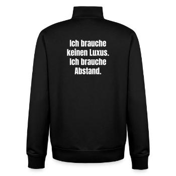Ich brauche Abstand statt Luxus - Unisex Organic Zip Sweatshirt von Stanley/Stella - Schwarz - Hinten - AI Model Male 185 light (185cm)