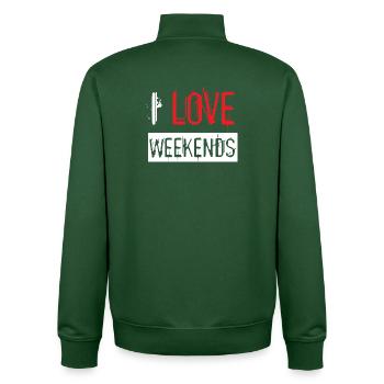 Love Red Paint Splatter Distressed Urban Design - Unisex Organic Zip Sweatshirt by Stanley/Stella - bottle green - Back - AI Model Male 185 dark (185cm)