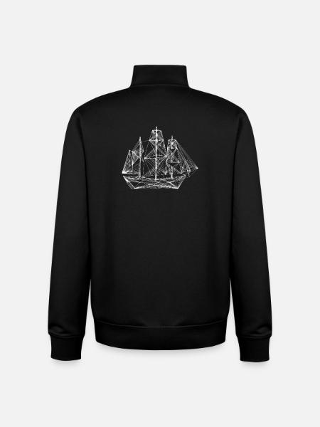 Abstract Geometric Ship Line Art - Unisex Organic Zip Sweatshirt by Stanley/Stella - black