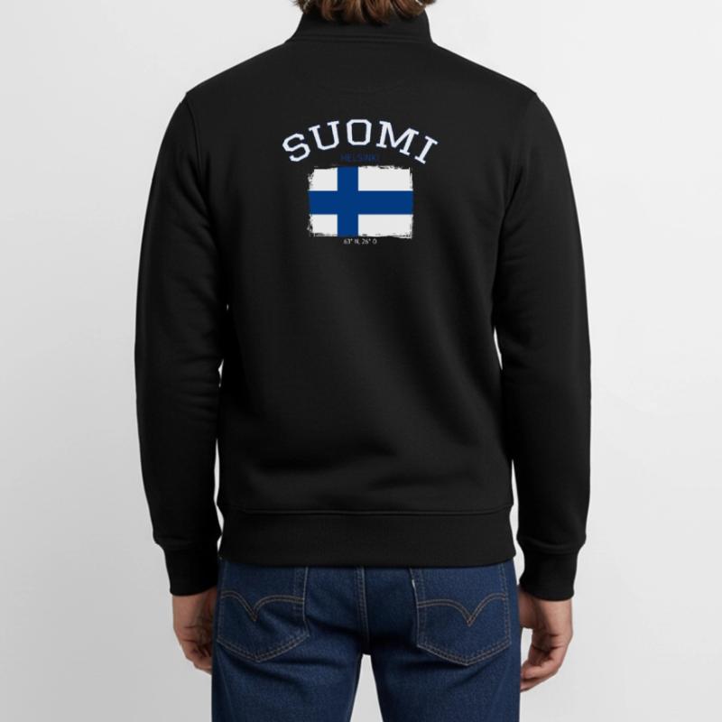 Drapeau de la Finlande avec référence à Helsinki Sweat zippé unisexe en coton bio Stanley/Stella