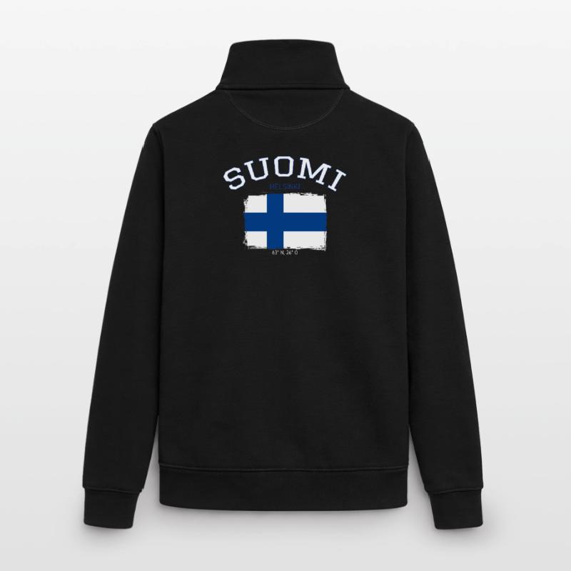 Drapeau de la Finlande avec référence à Helsinki Sweat zippé unisexe en coton bio Stanley/Stella