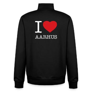 J'AIME AARHUS - Sweat zippé unisexe en coton bio Stanley/Stella - noir - Dos - AI Model Male 185 light (185cm)