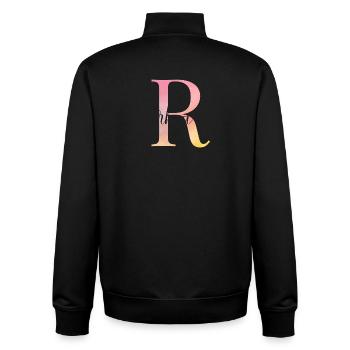 R | Monogram | Name | Rhea |Watercolor - Unisex Organic Zip Sweatshirt by Stanley/Stella - black - Back - AI Model Male 185 light (185cm)