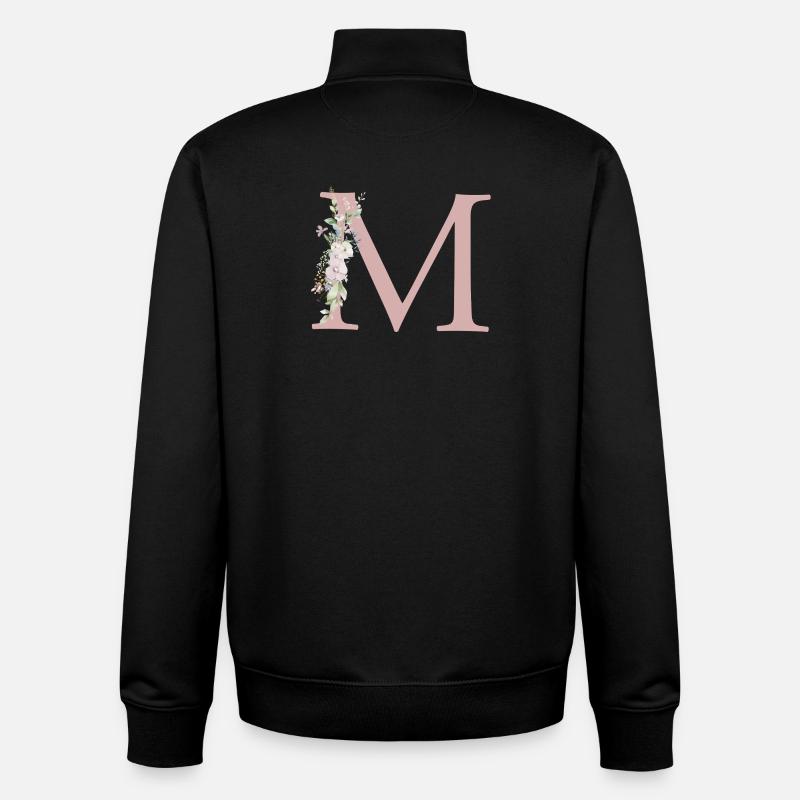 M Monogram, Floral, Personnalisable - Sweat zippé unisexe en coton bio Stanley/Stella - noir