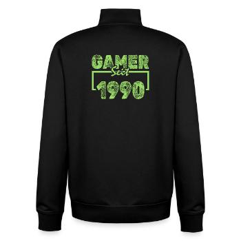 1990 - Unisex Organic Zip Sweatshirt by Stanley/Stella - black - Back - AI Model Male 185 light (185cm)