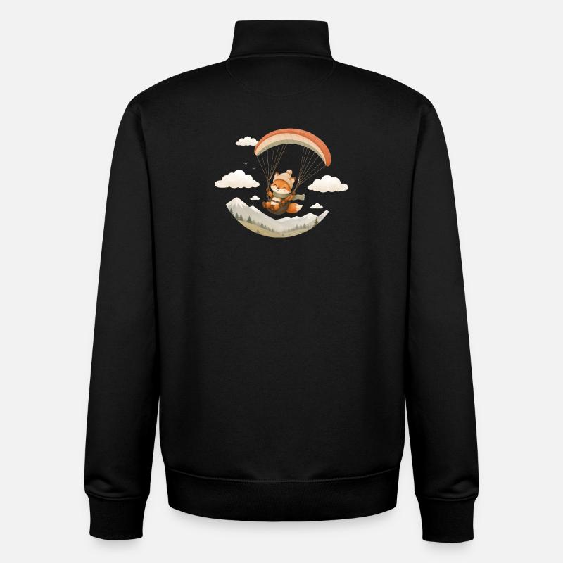Süßer Fuchs mit Gleitschirm über Bergen - Unisex Organic Zip Sweatshirt von Stanley/Stella - Schwarz