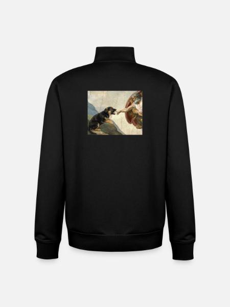 Dog God's Hand Shepherd Dog Meme - Unisex Organic Zip Sweatshirt by Stanley/Stella - black