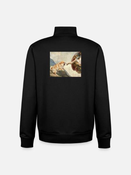 Dog God Hand Pomeranian Dog meme - Unisex Organic Zip Sweatshirt by Stanley/Stella - black