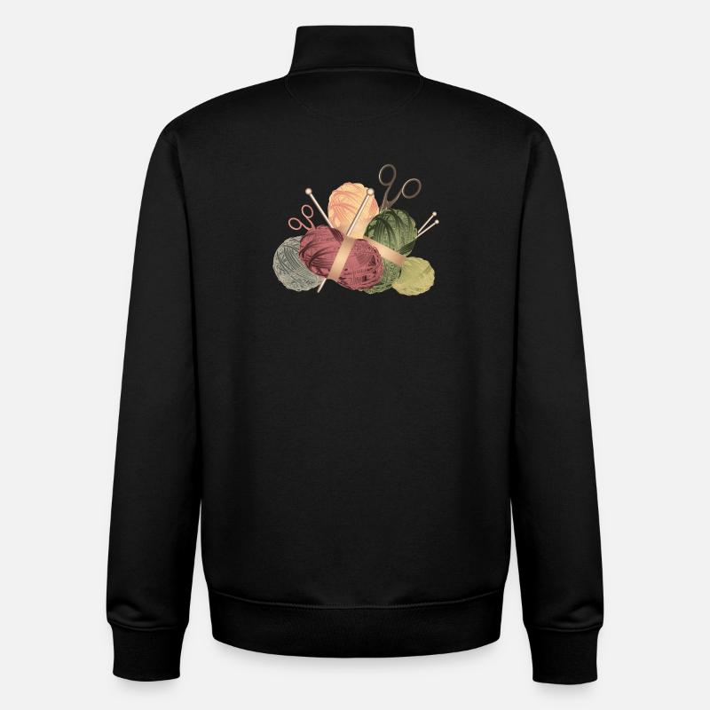 Wollknäuel & Stricknadeln mit Scheren - Unisex Organic Zip Sweatshirt von Stanley/Stella - Schwarz