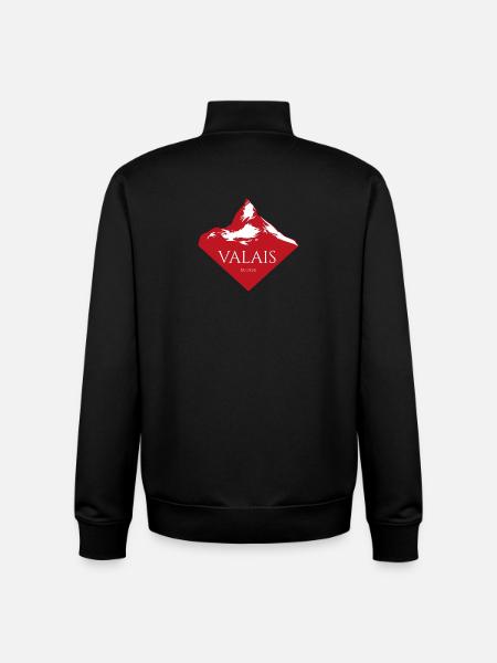 Valais Mountain Peak Red Logo - Unisex Organic Zip Sweatshirt by Stanley/Stella - black
